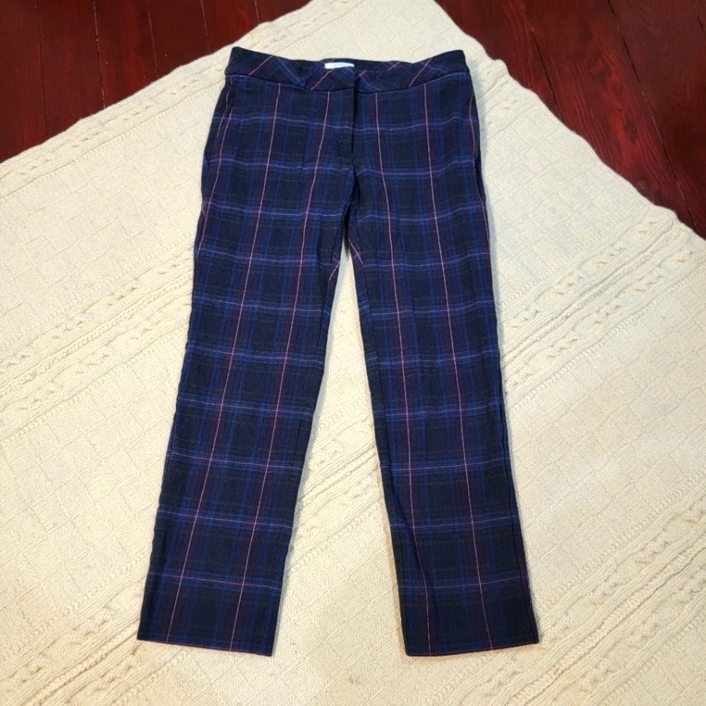 J Jill Plaid Ankle Pants size 2P Navy Plaid Ponte Knit
